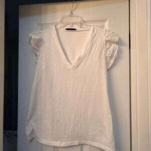 ☀️3/$10☀️ SHEIN White V-Neck Blouse with Lace eyelet Sleeves small (4)